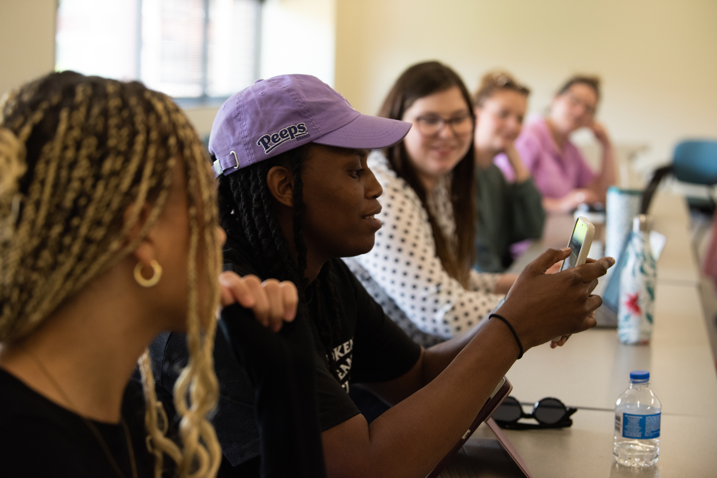 Social work students in classroom discussion.