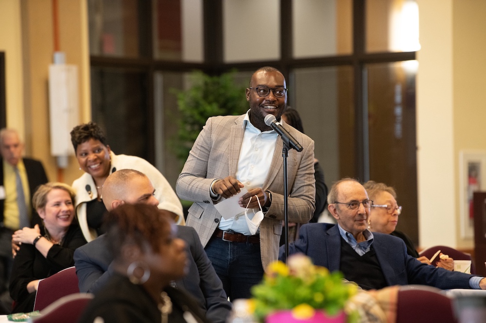 man talking at CPE event