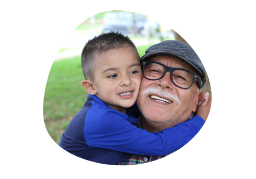 Man and child hugging