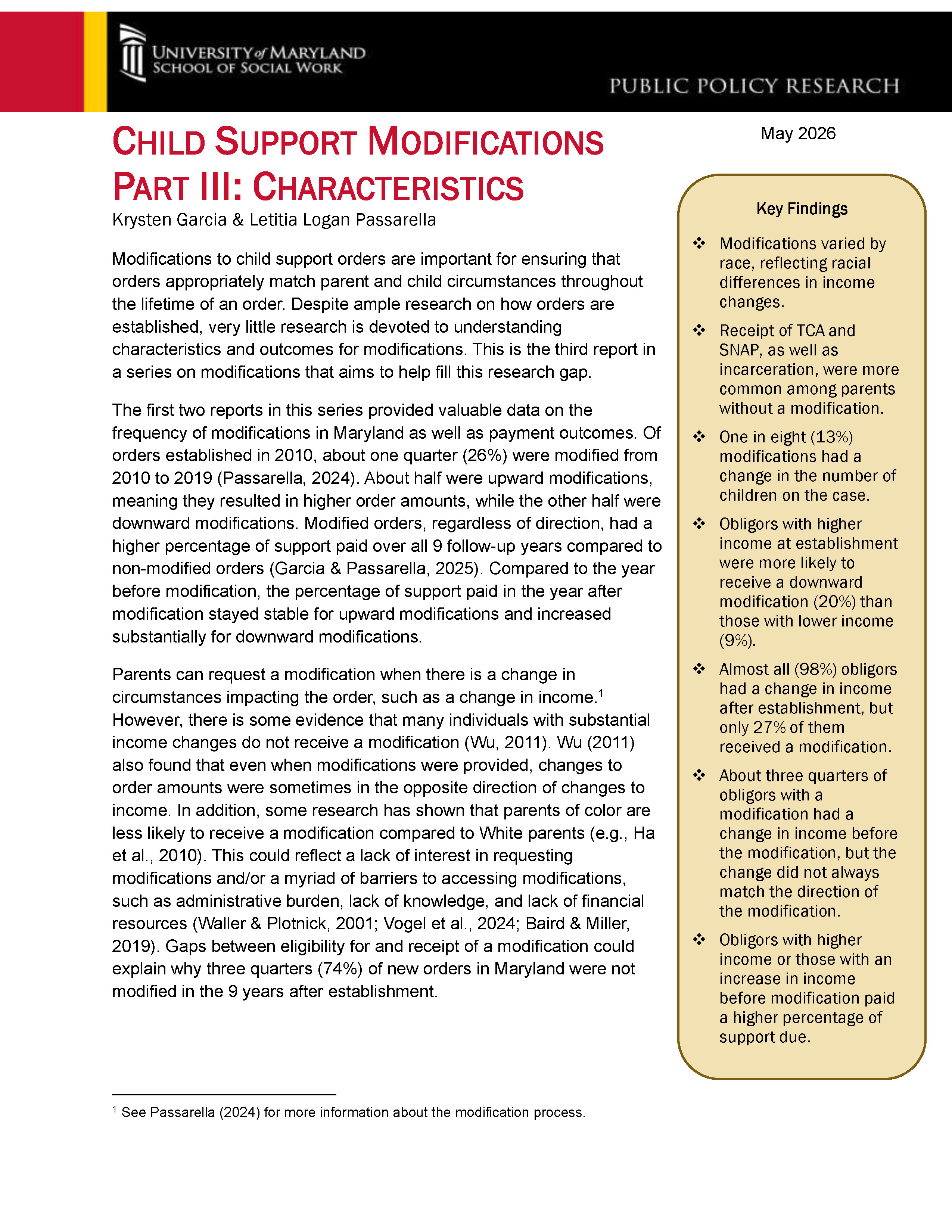 Child Support Modification Part III: Characteristics