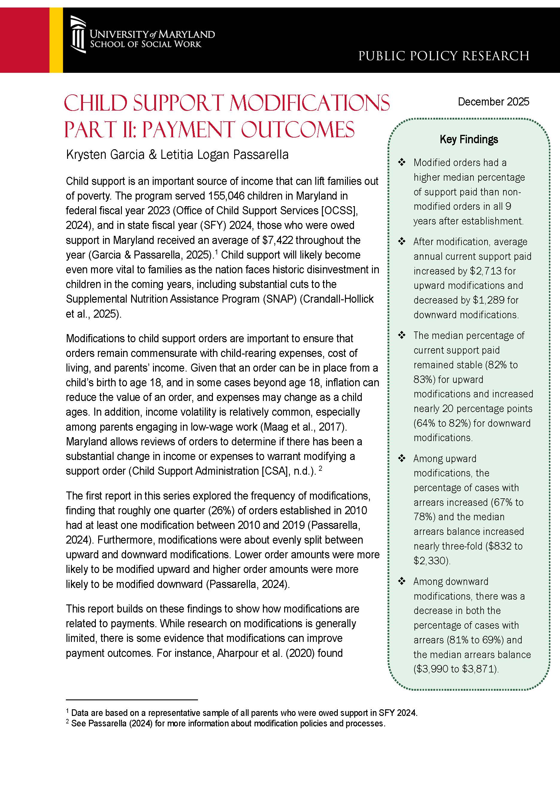 Child Support Modifications Part II: Payment Outcomes