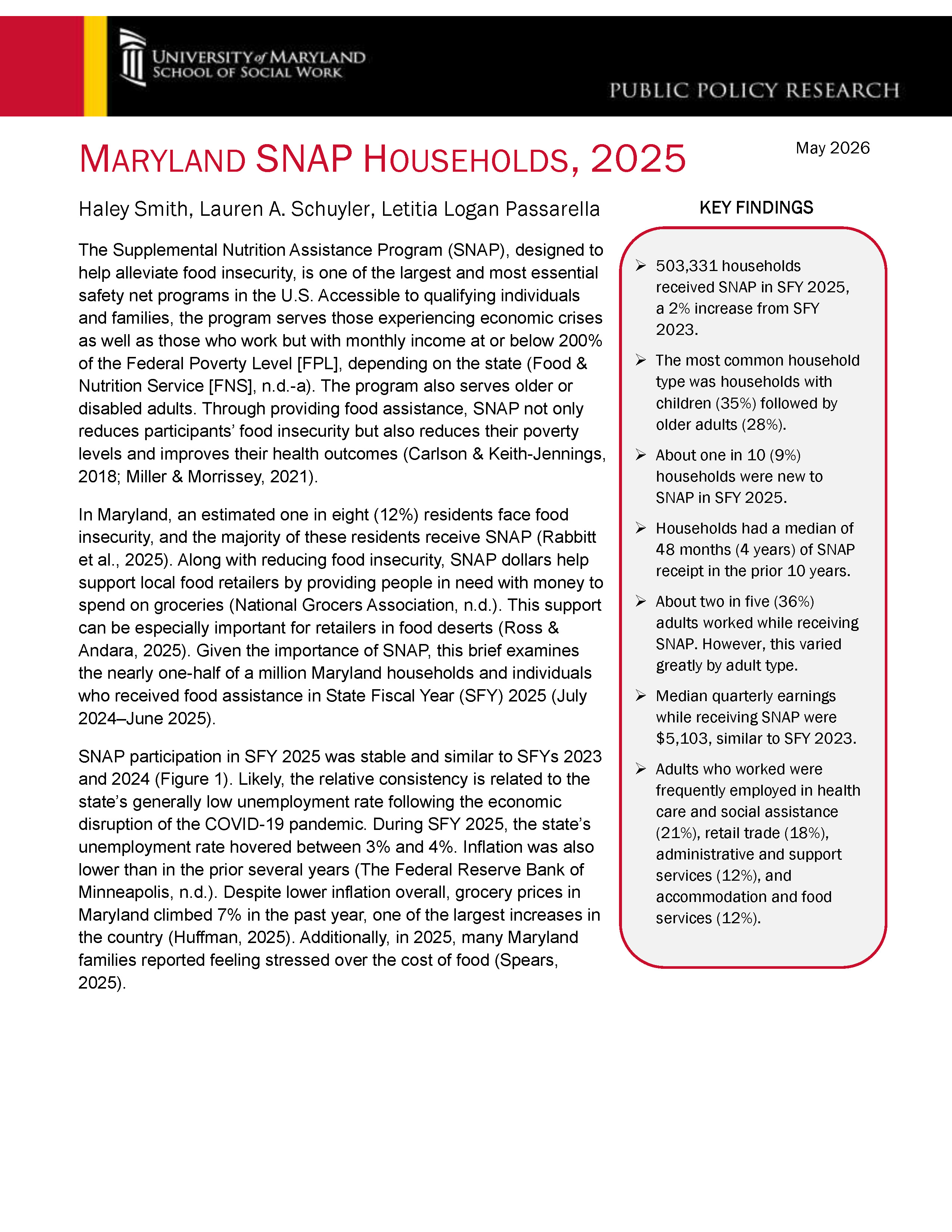 Maryland SNAP Households, 2025