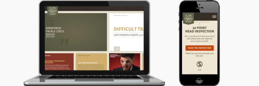 Laptop and mobile phone displaying Man Therapy website